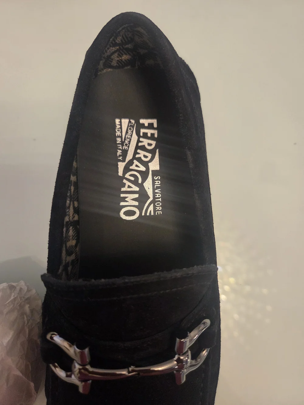 Salvador ferragamo Men's Black Suede Slip-On Loafers Silver Bit Accent